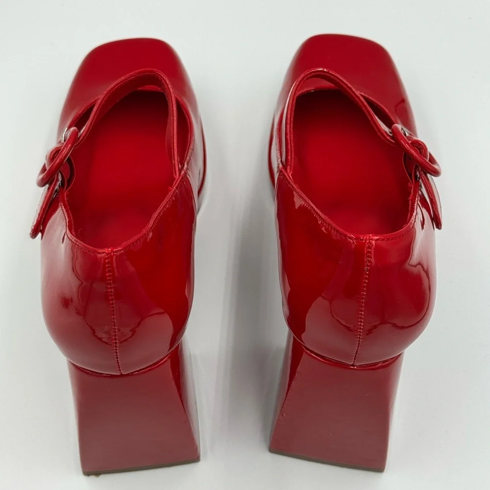 Cellenz Red Patent Platform Mary Jane Heels Block Heel Pumps Womens Size 8.5